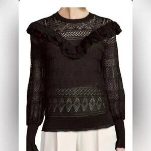 Like New 🖤 Ronny Kobo Stretch Ruffle Knit Sweater in Black Sz XS